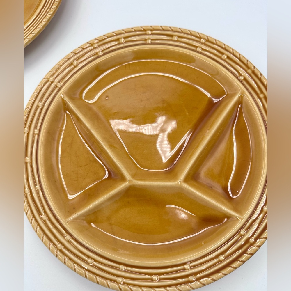 Set of 2 Sarreguemines of France Mustard Yellow 4 Section Grill Plates - Picture 2 of 7